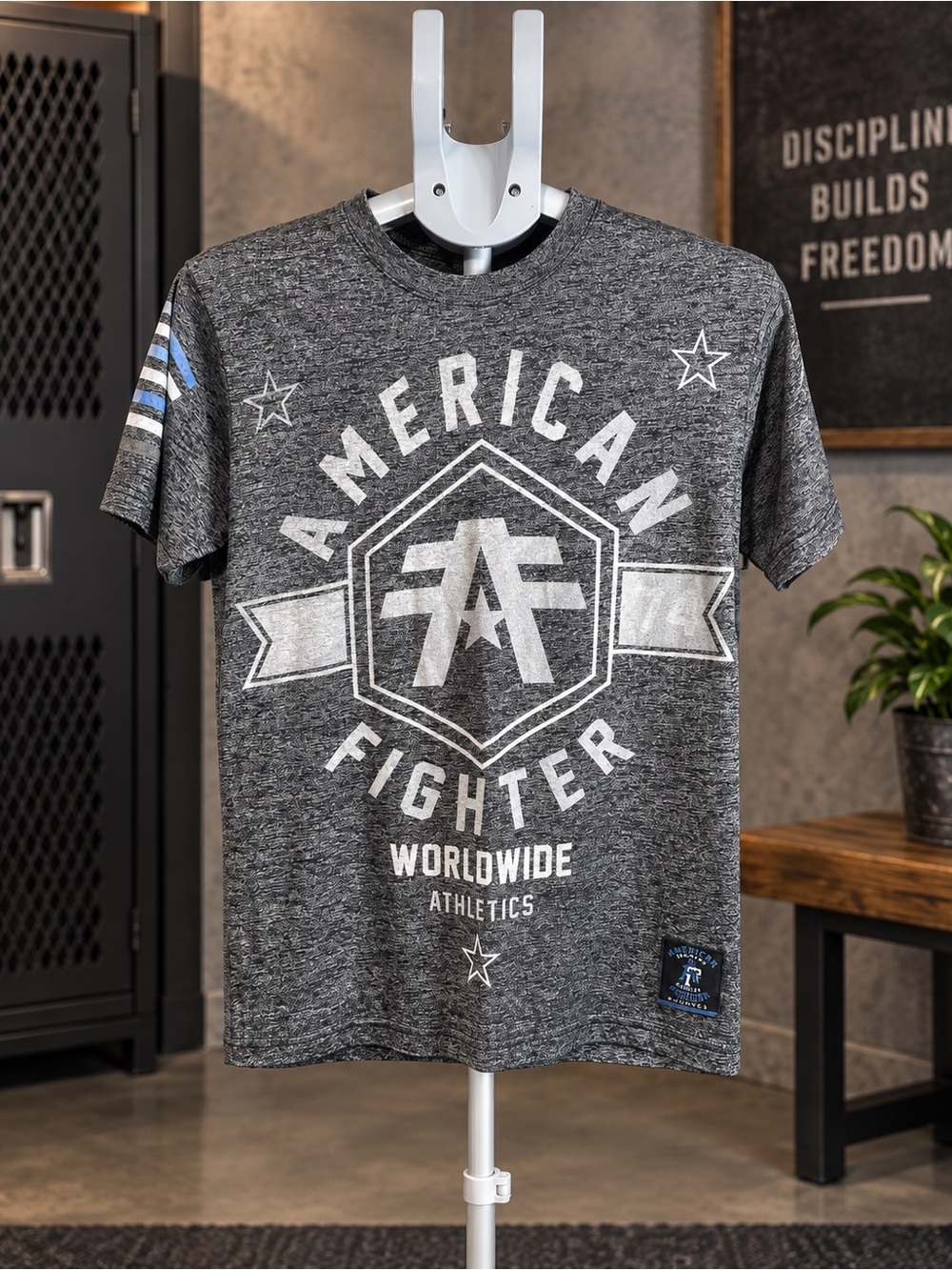 American Fighter Affliction Graphic Tee Shirt Gray Blue Short Sleeve Men’s Small